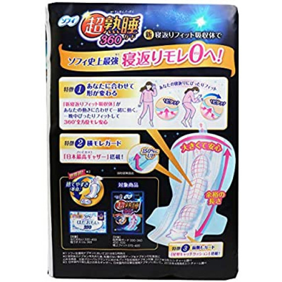 (低至$29) Unicharm Sofy 超熟睡 超薄特長夜用 衛生巾 360 36cm 12枚 (日本製) (日本直送)