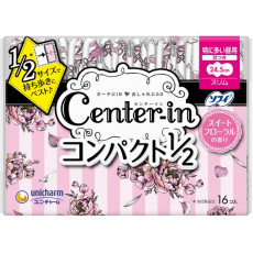 (低至7折後$21)  Unicharm Center-In 纖薄柔軟 日用 有翼衛生巾 (花香味) 16枚 24.5cm 日本製 KZ