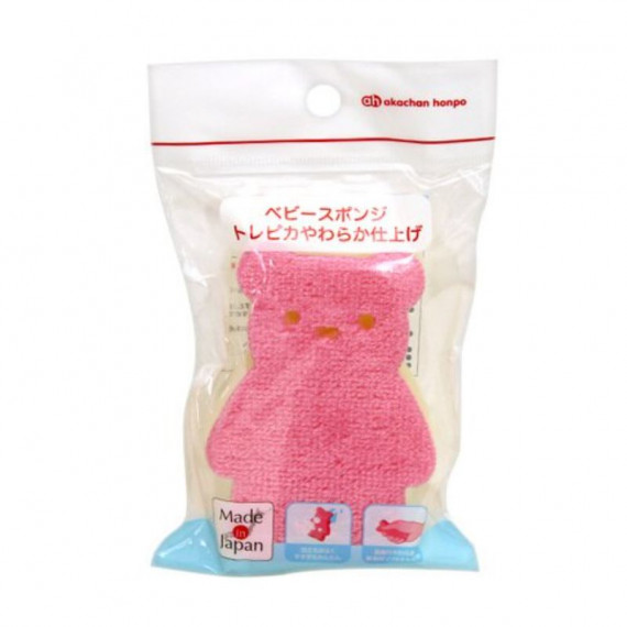 日本製 Akachan 嬰兒天然沐浴綿 海棉 小熊 Pink U