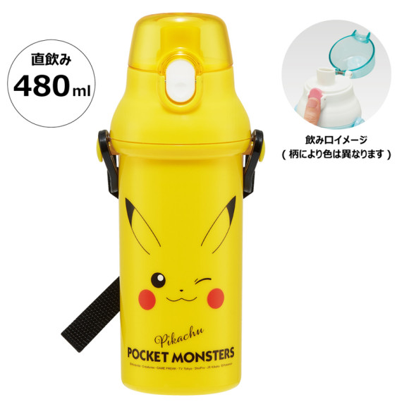(低至8折) (日本製) Skater Disney 直飲式水樽 水壺 連背帶 480ml - Pokemon 比卡超