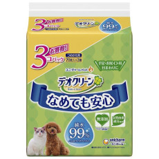 日本製 Unicharm 寵物 貓狗 犬 手口 純水清潔濕紙巾 70片x3包 (補充裝) 