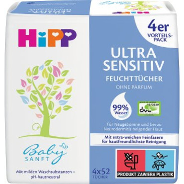 (激安低至5折) Hipp 嬰兒防敏濕紙巾 52片 x 4包