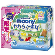 日本製 76片x3包 Unicharm Moony 超柔 嬰兒濕紙巾 (補充裝) KZU